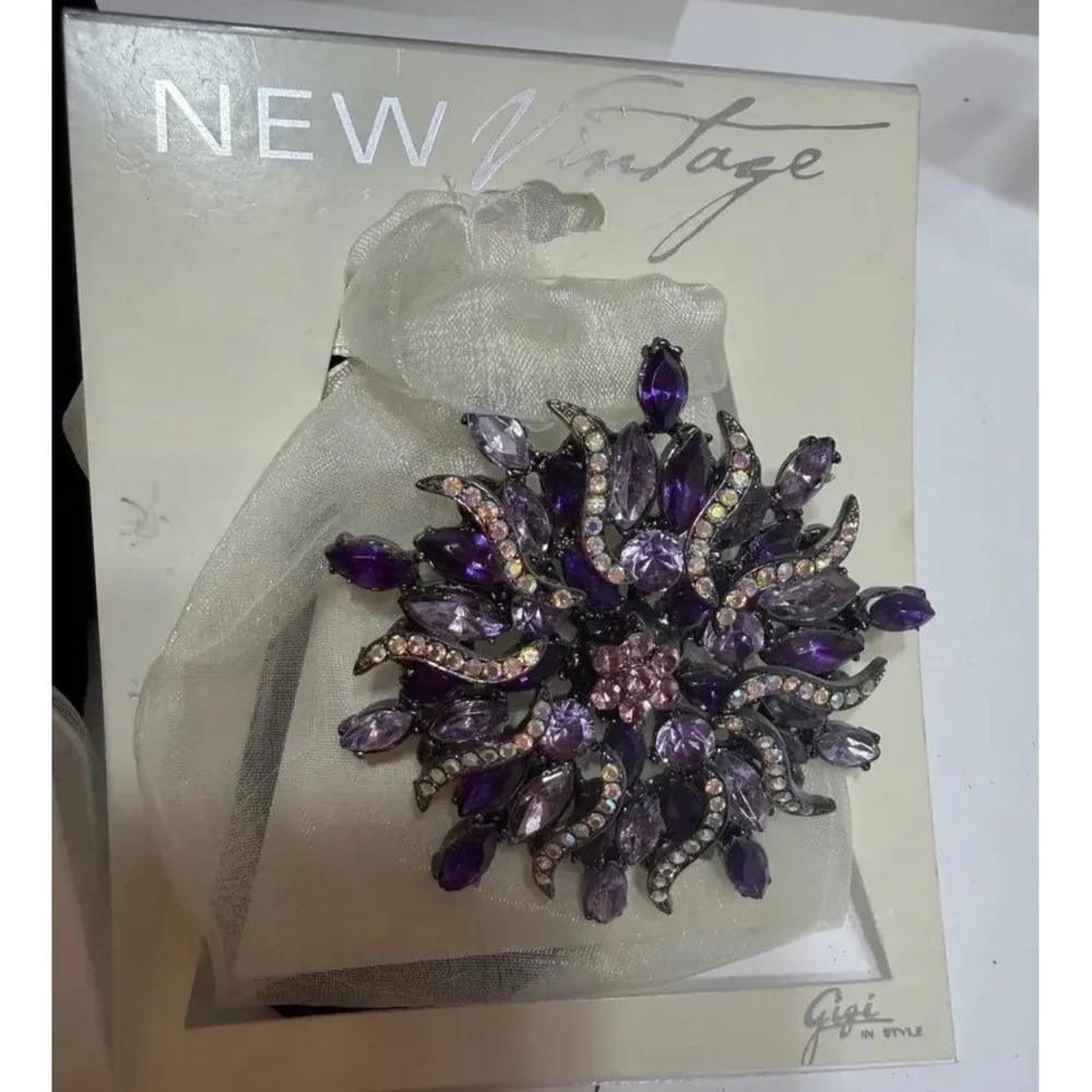 Gigi In Style Purple Rhinestone Flower Broach Pin